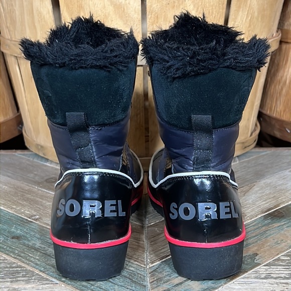 ♥️ Sorel ♥️ Tivoli II Black Red Faux Fur Waterproof Insulated Winter Snow Boots - Picture 6 of 11